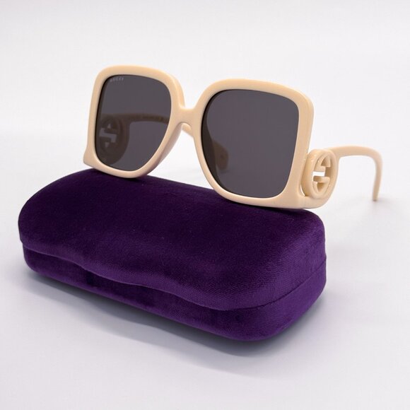 NEW GUCCI GG1326S 009 OVERSIZED IVORY GREY WOMEN SUNGLASSES GUCCI - Picture 3 of 14